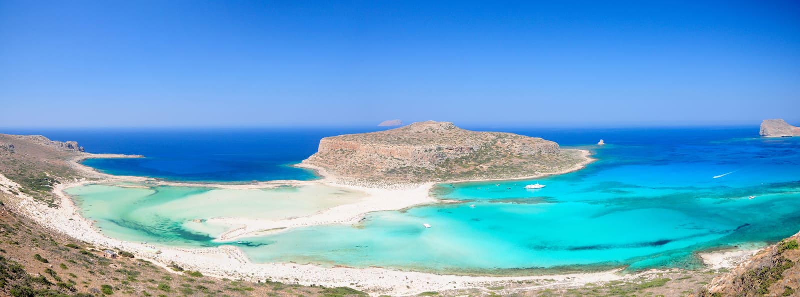 Panoramablick über die flache Lagune von Balos auf Kreta